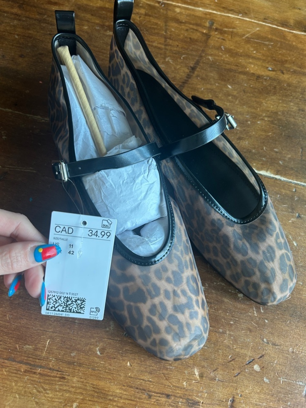 BNWT- H&M Leopard-Print see through Mary Jane ballet Flats  - size 11